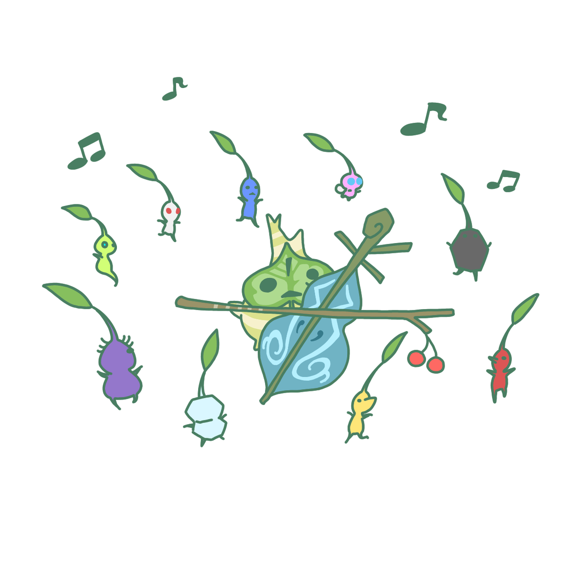 This is a pixiv picture whose title is マコレとピクミンたち！.