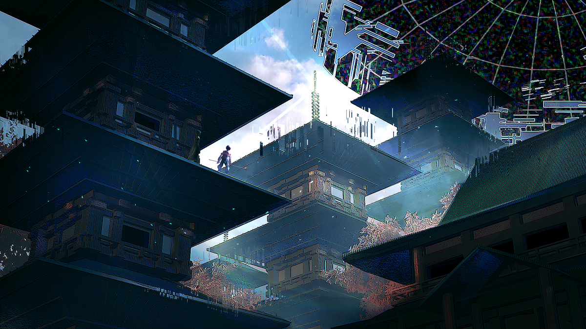 This is a pixiv picture whose title is 空のテクスチャ剥がれ落ちていってて草.