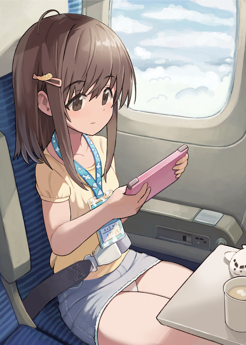 This is a pixiv picture whose title is 飛行機で隣になった子.