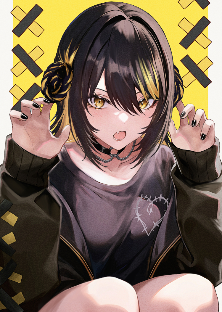 This is a pixiv picture whose title is 🖤💛🖤.