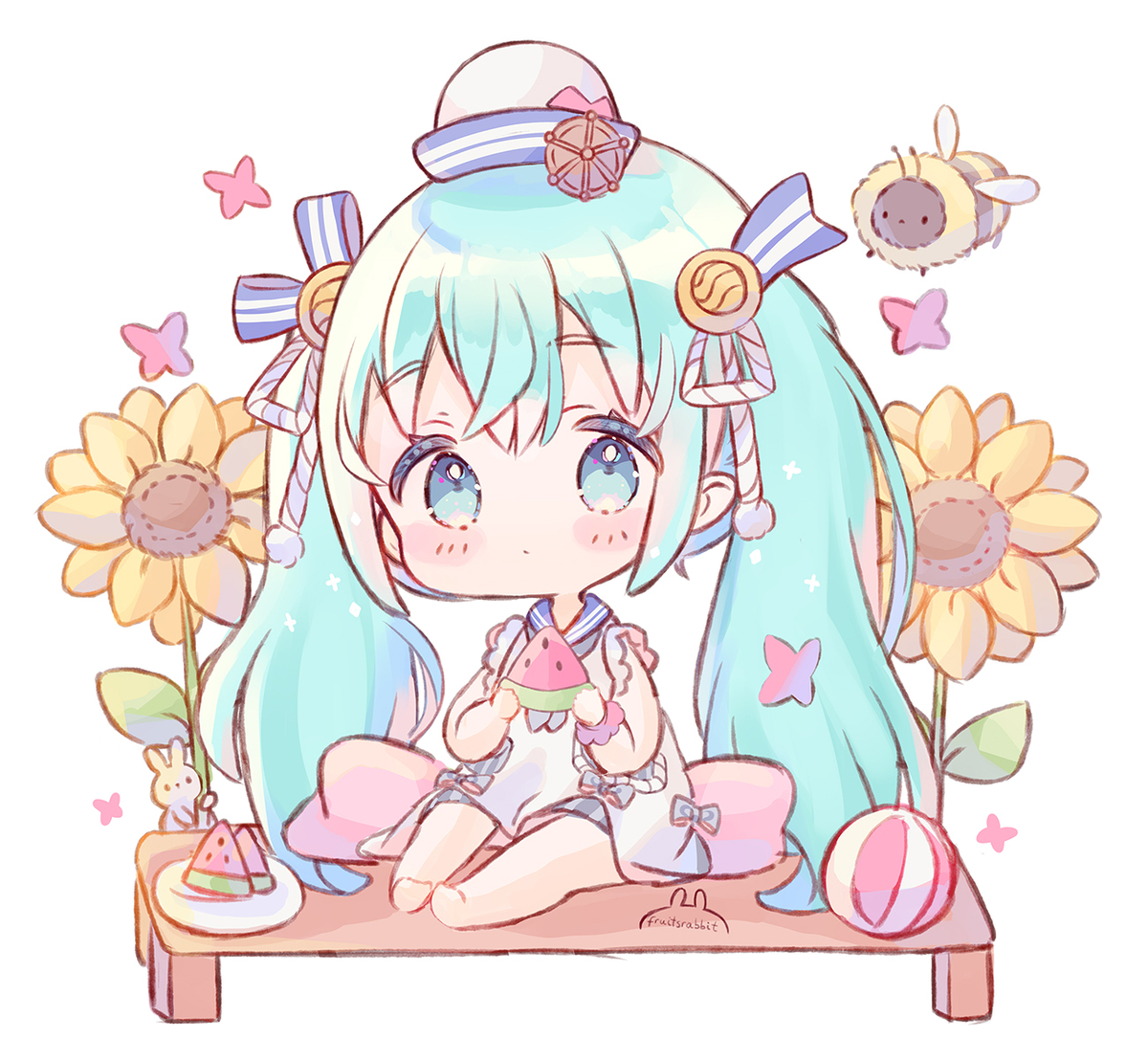 This is a pixiv picture whose title is 縁側でスイカ.