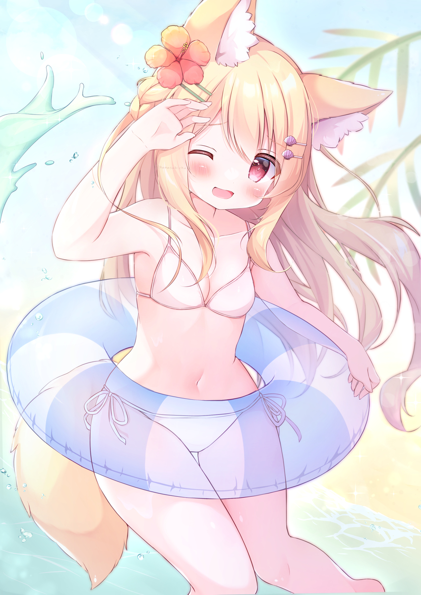 This is a pixiv picture whose title is けもみみロリちゃんと海デート🌺.