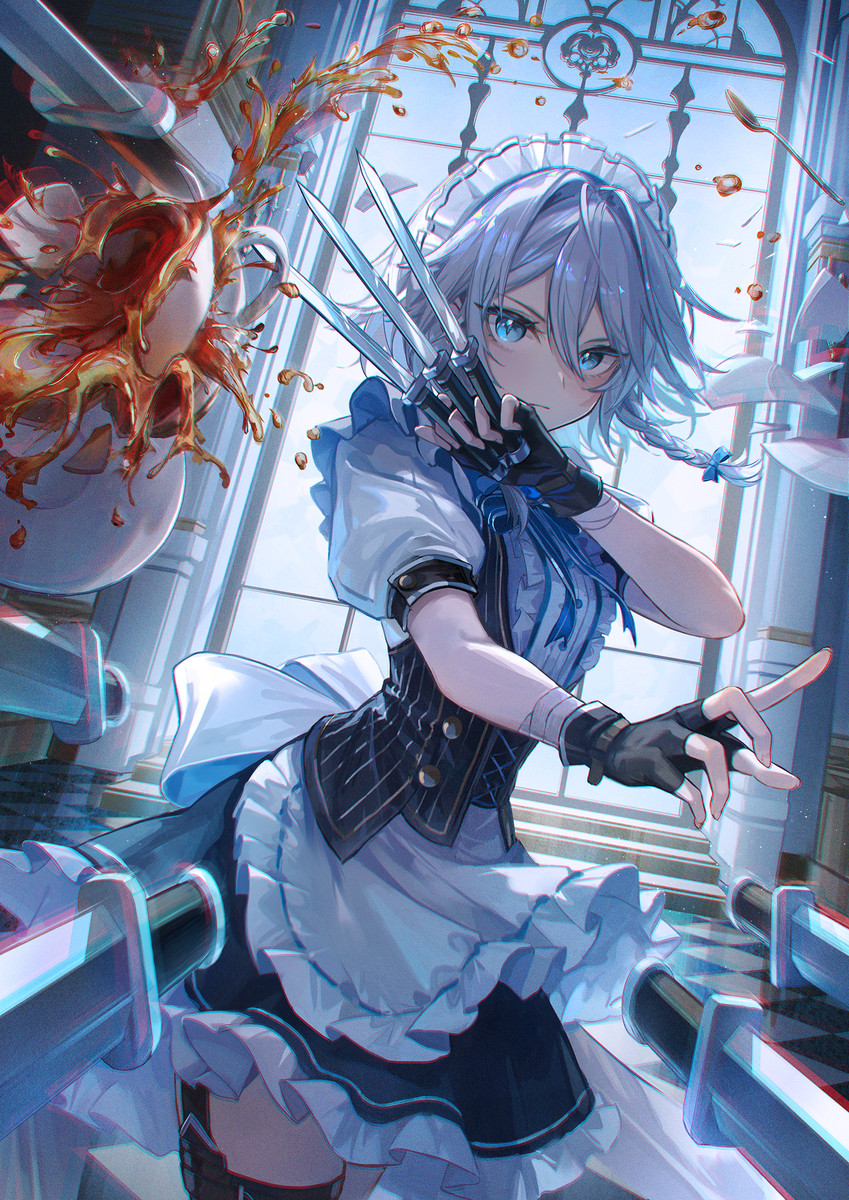 This is a pixiv picture whose title is お嬢様には指一本触れさせない.