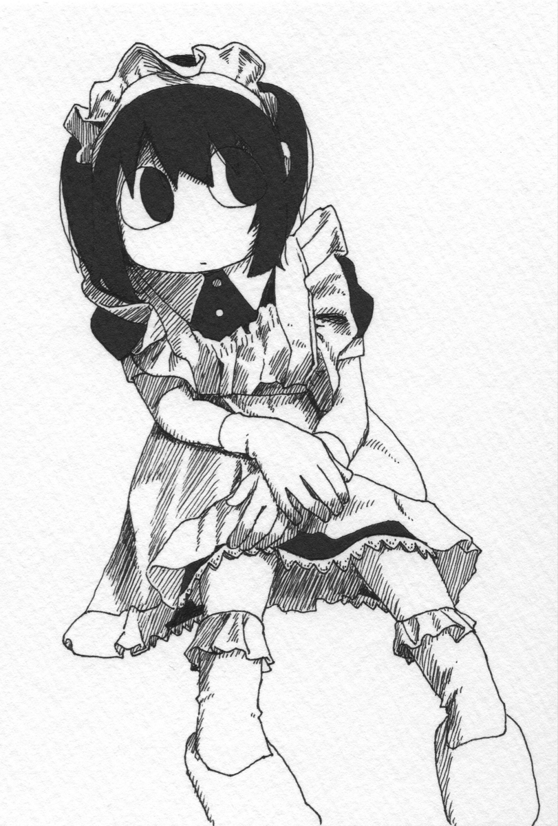 This is a pixiv picture whose title is 写真見ながら一発描きメイド.