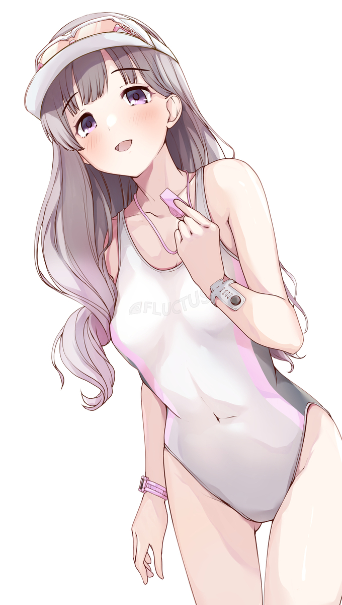 This is a pixiv picture whose title is 水泳教える白い競泳水着の霧子先生.