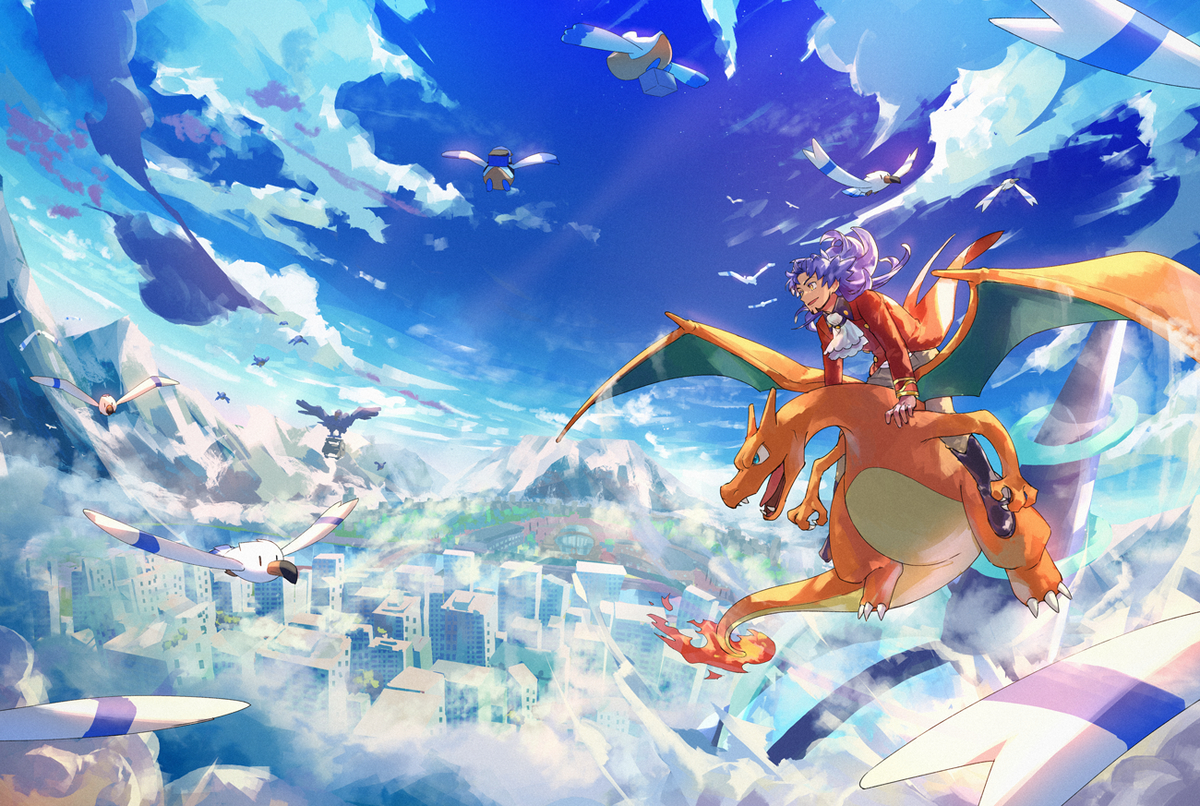 This is a pixiv picture whose title is ダンデ+リザードン2.