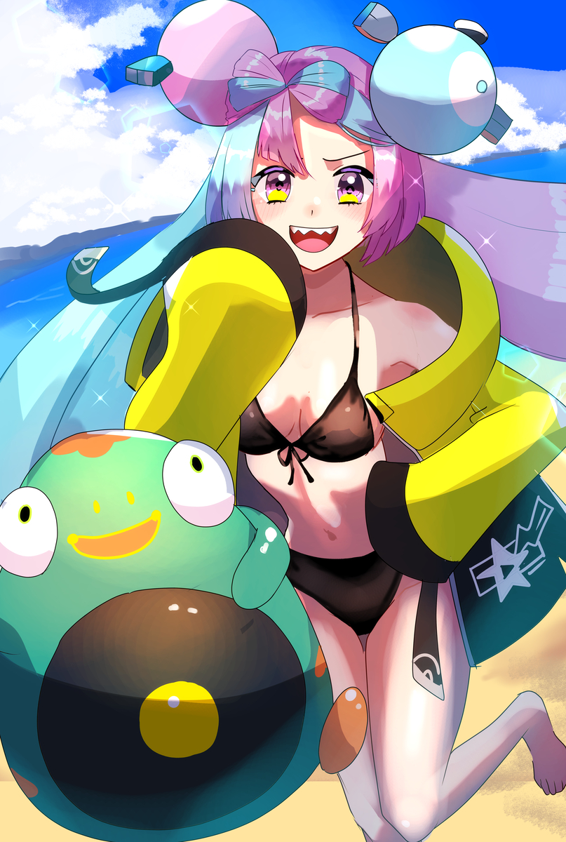 This is a pixiv picture whose title is 水着ナンジャモちゃんとハラバリー.