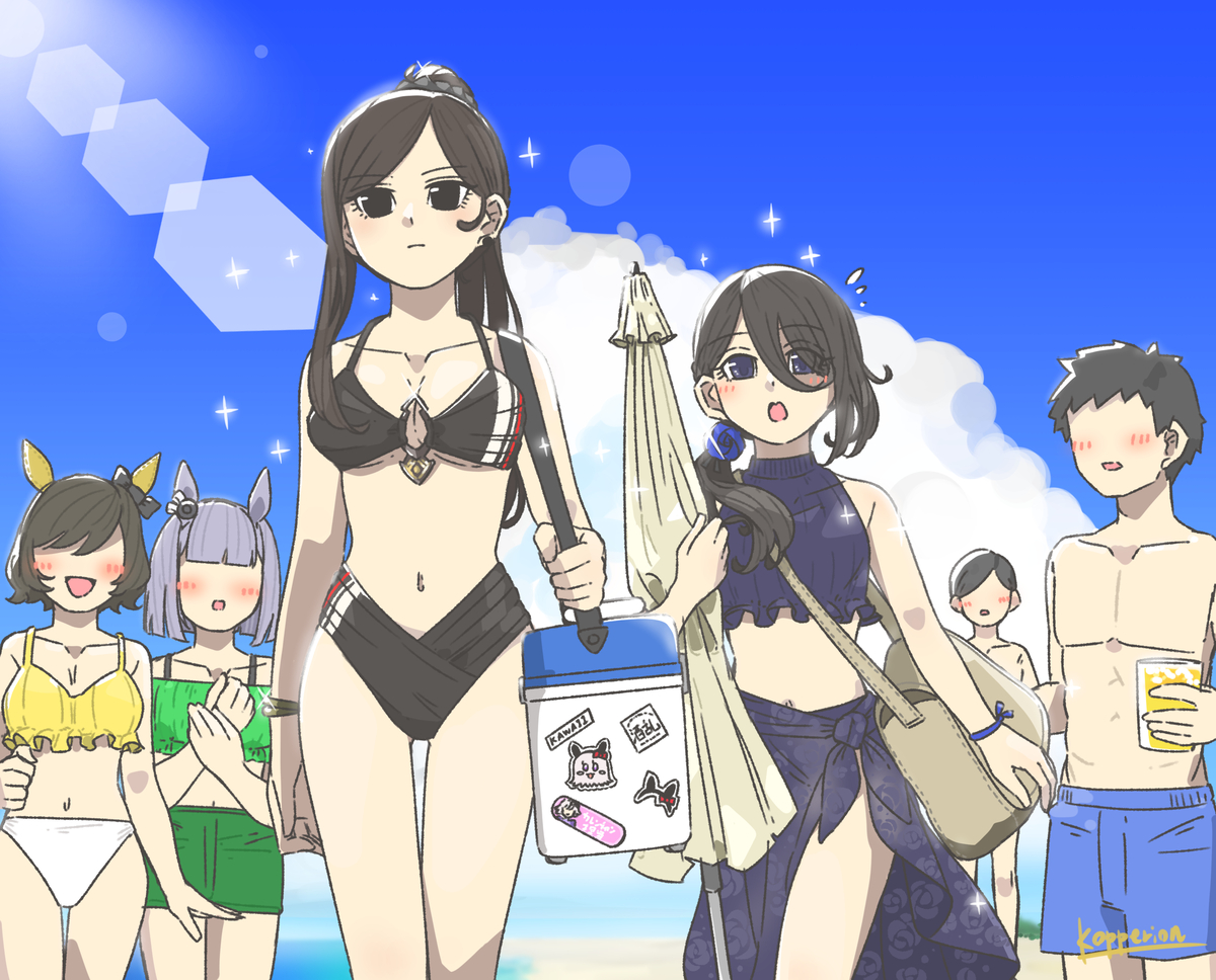 This is a pixiv picture whose title is 二次創作でよく見るお姉ちゃんとお姉さまの水着妄想.