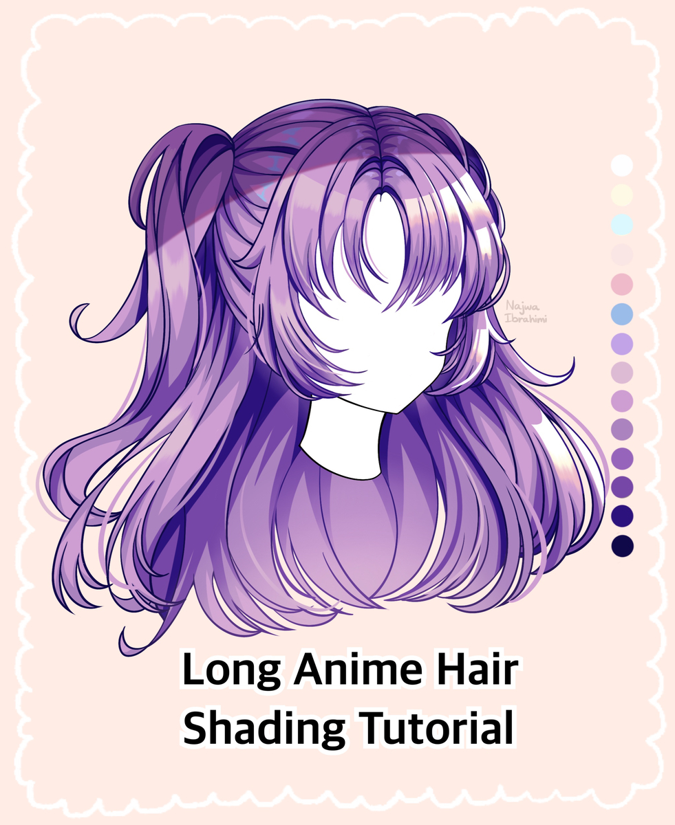 This is a pixiv picture whose title is Long Anime Hair Shading Tutorial.