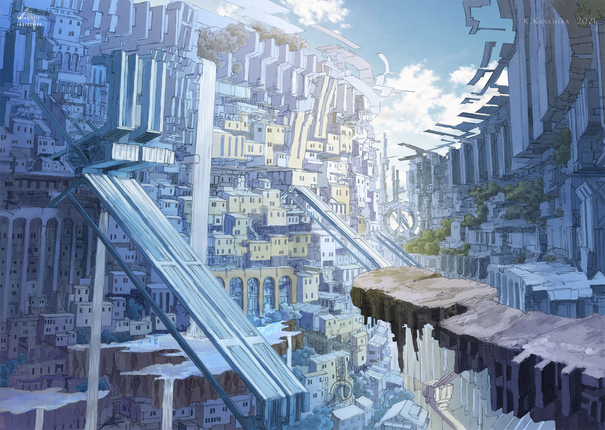 This is a pixiv picture whose title is 軌道塔のふもと.