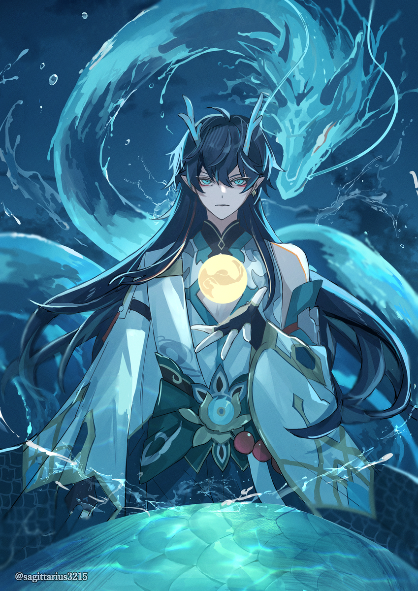 This is a pixiv picture whose title is 飲月.