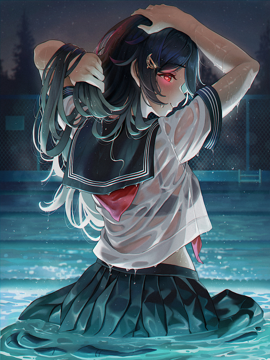 This is a pixiv picture whose title is 鳥の行水.