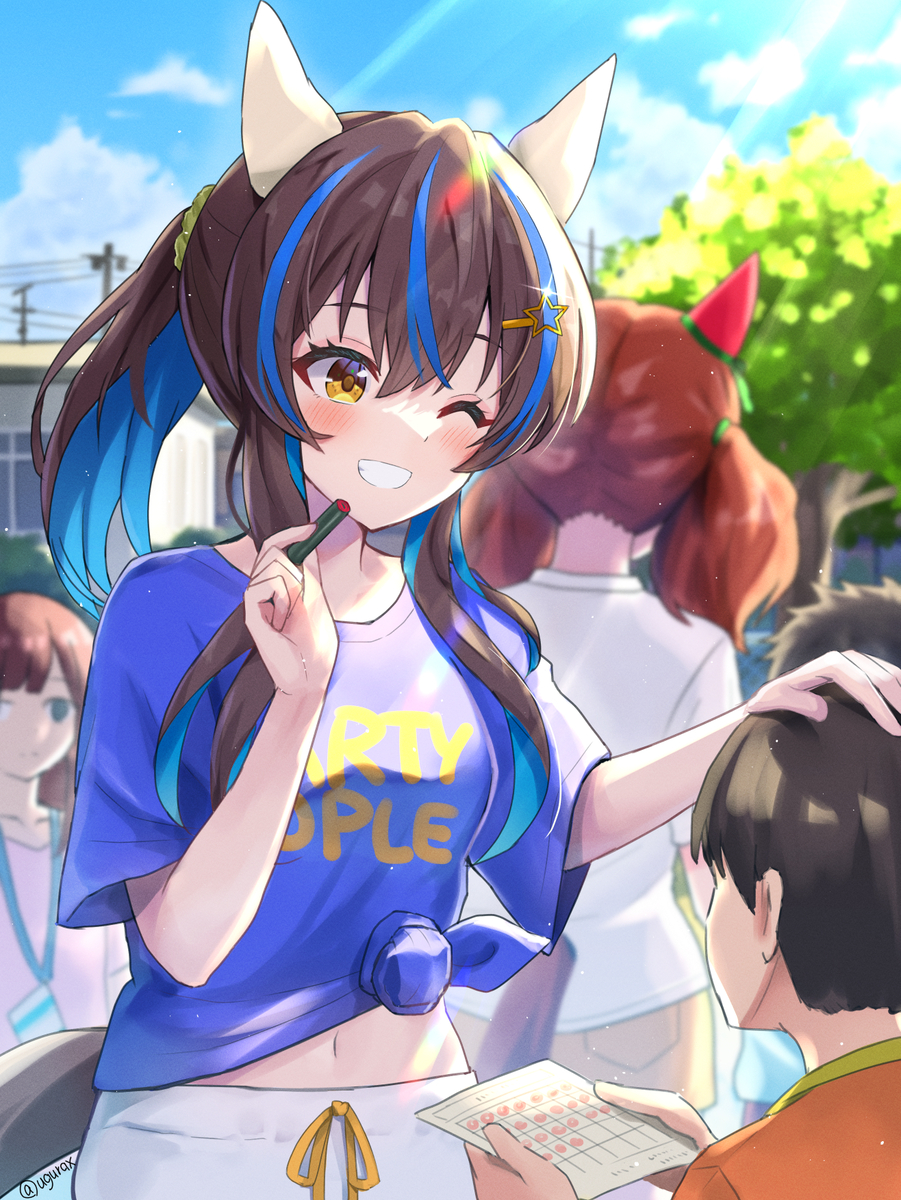 This is a pixiv picture whose title is ラジオ体操のパリピお姉さん.
