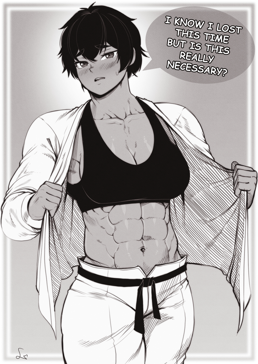 This is a pixiv picture whose title is Muscular girl lost a fight.