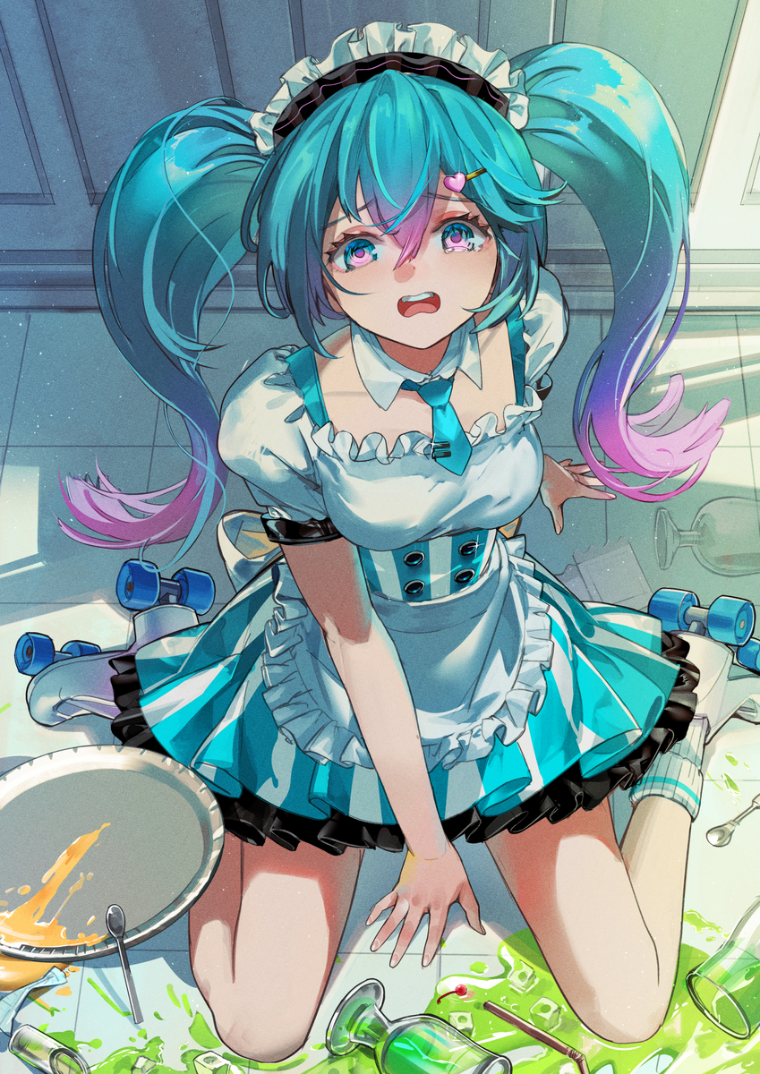 This is a pixiv picture whose title is カフェメイドミク.