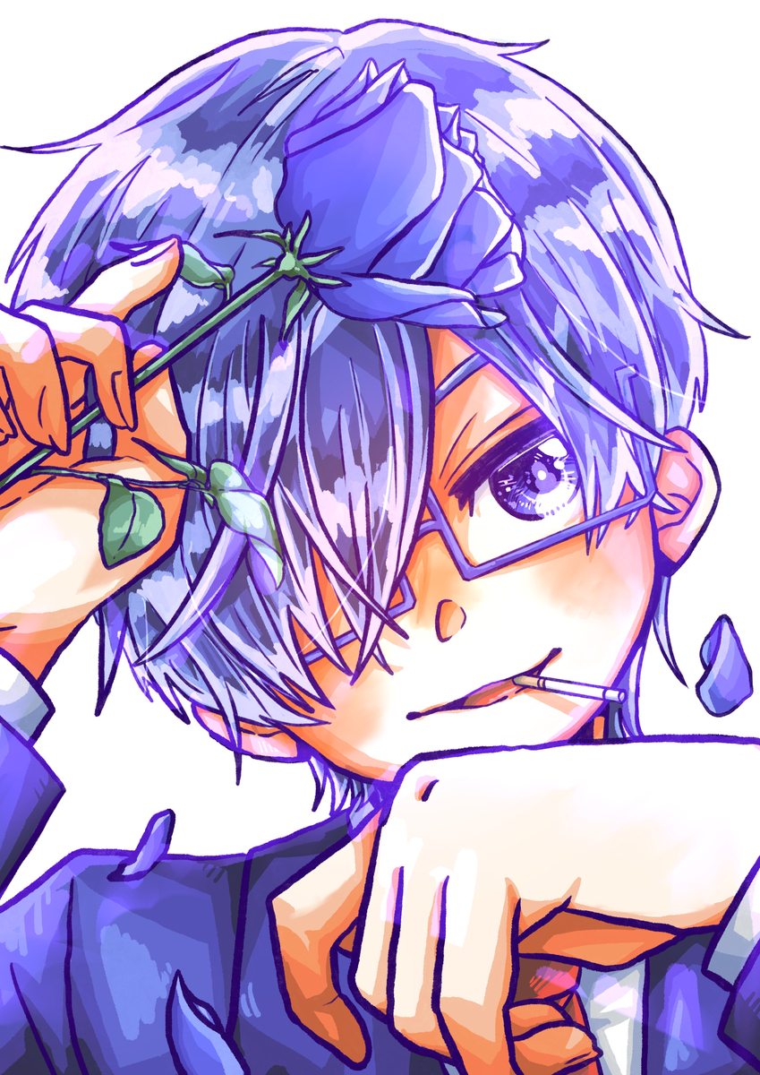 This is a pixiv picture whose title is 青色の薔薇.
