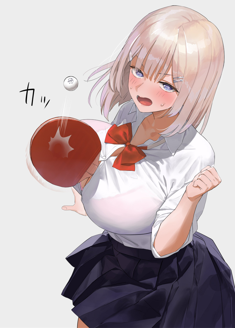 This is a pixiv picture whose title is おっぱいを使って器用に卓球するJK達（2枚）.