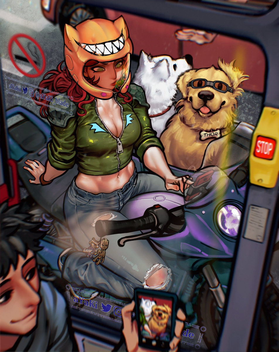 This is a pixiv picture whose title is こうやって犬を外に連れる.