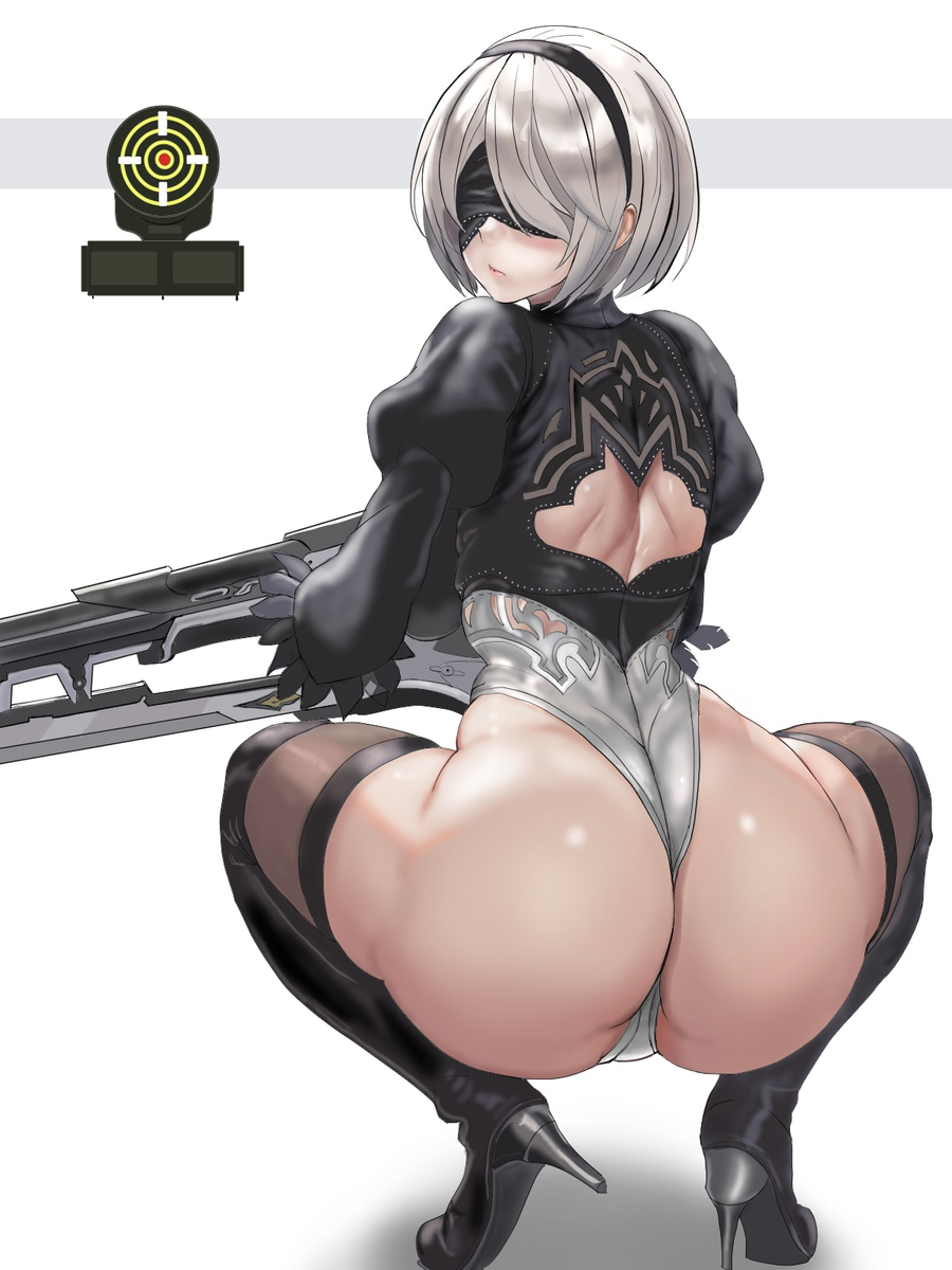 This is a pixiv picture whose title is 指揮官の視線が気になる2B.