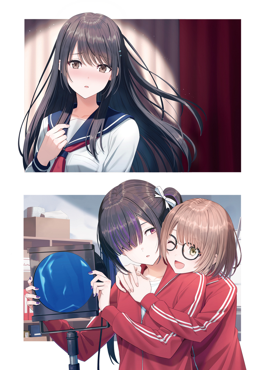 This is a pixiv picture whose title is 理系彼女と文系彼氏、先に告った方が負け2.