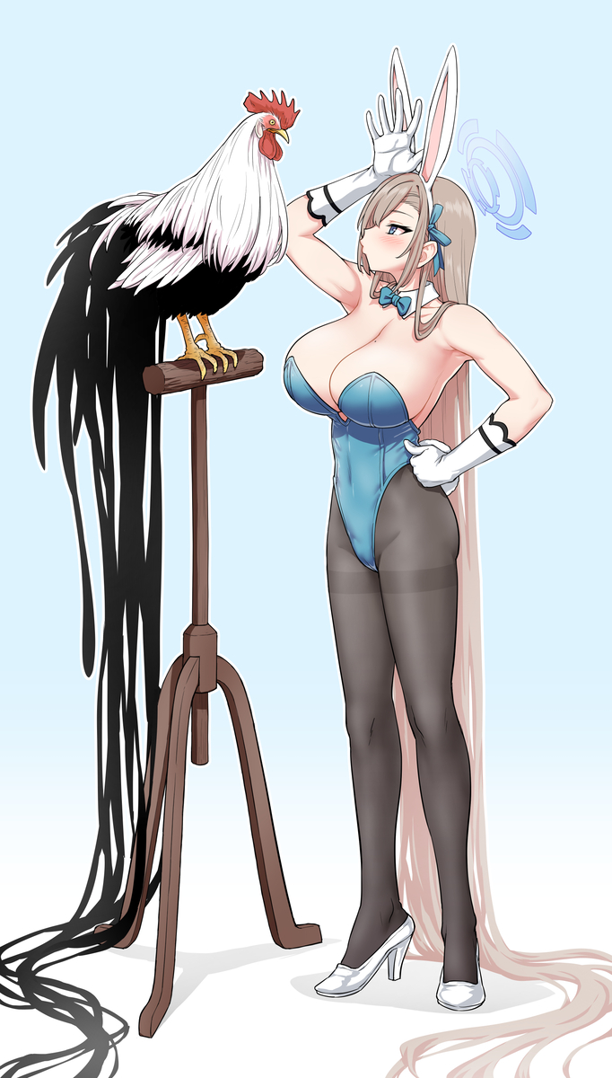 This is a pixiv picture whose title is 尾長鶏 vs アスナ.