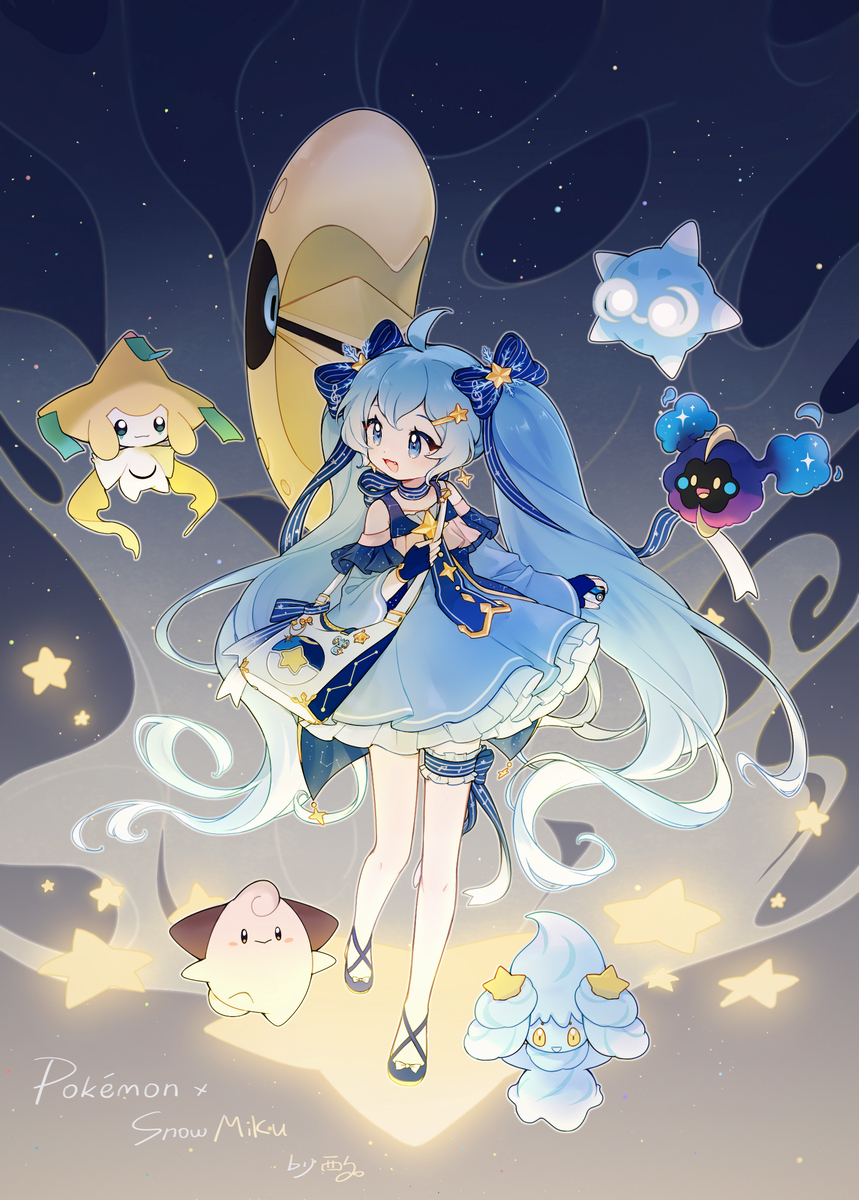 This is a pixiv picture whose title is 雪ミク×ポケモン.