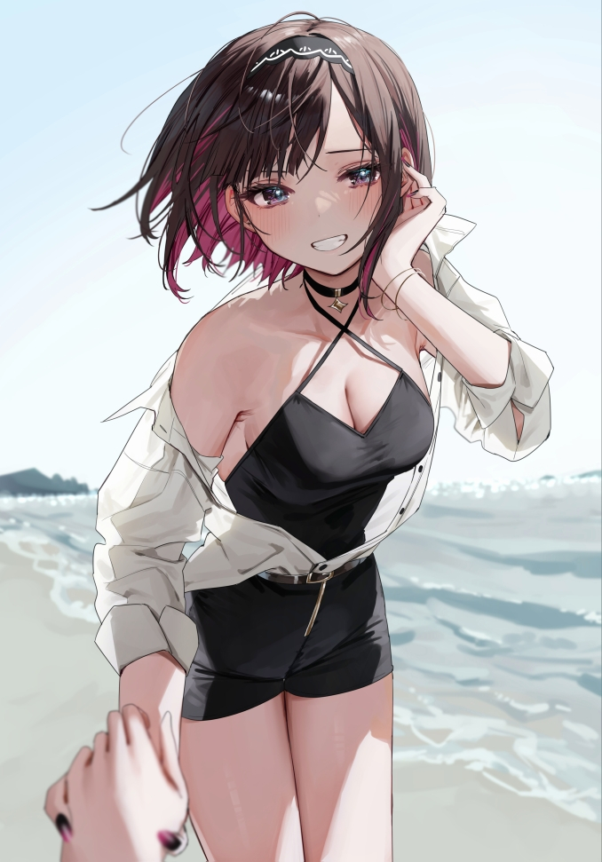 This is a pixiv picture whose title is 「風つよっ」.