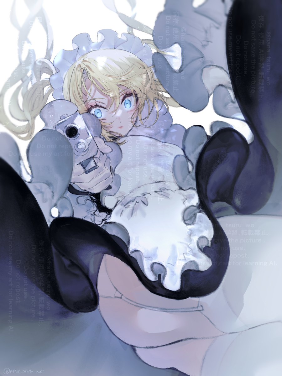 This is a pixiv picture whose title is 【skeb】戦う無表情金髪メイドさん.