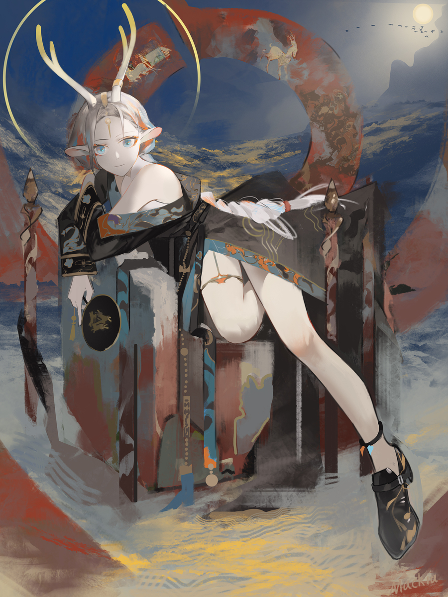 This is a pixiv picture whose title is 古往今来的月.