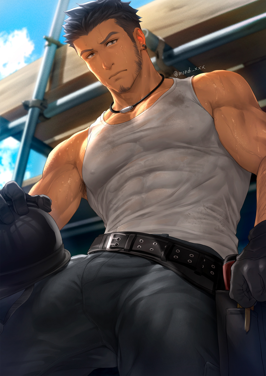 This is a pixiv picture whose title is working man (OC/Range).