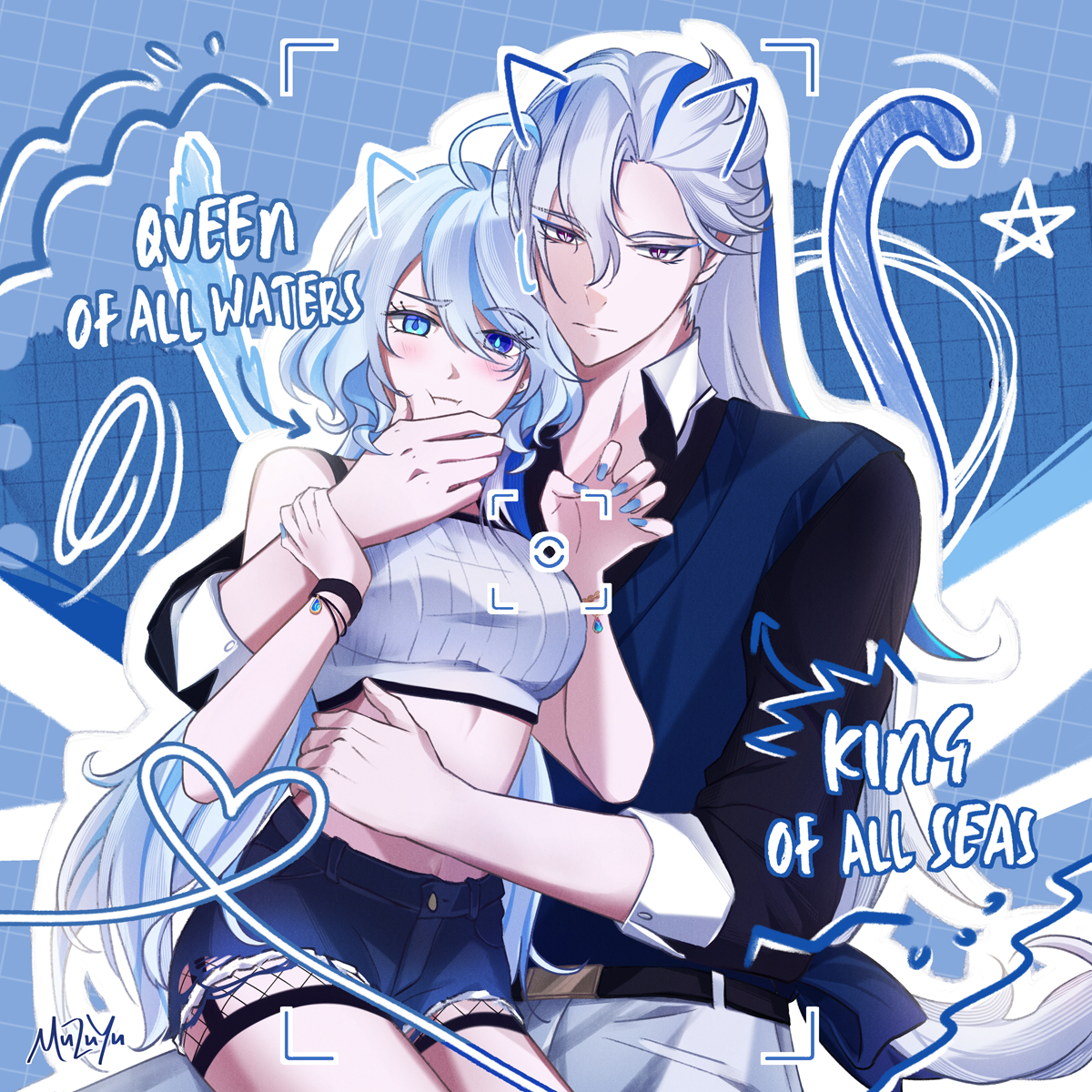 This is a pixiv picture whose title is 青い猫.