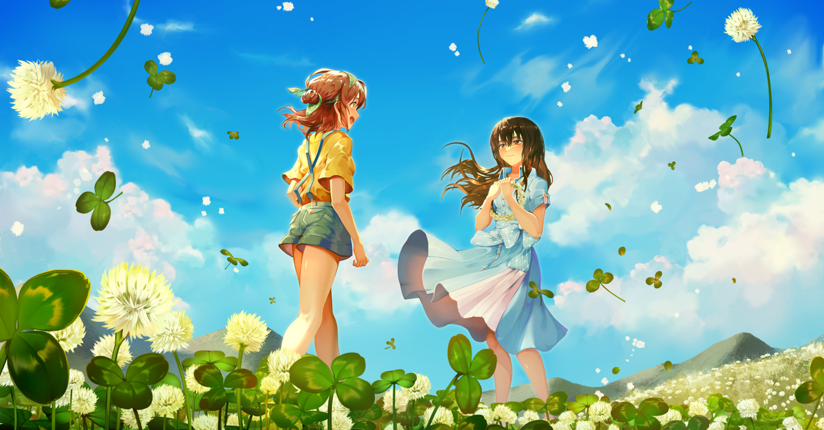 This is a pixiv picture whose title is 【動画絵】シロツメクサの結い花.