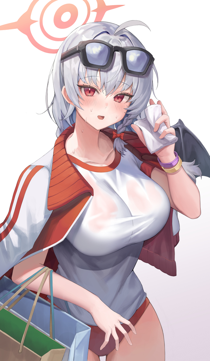 This is a pixiv picture whose title is She's sweating so much.