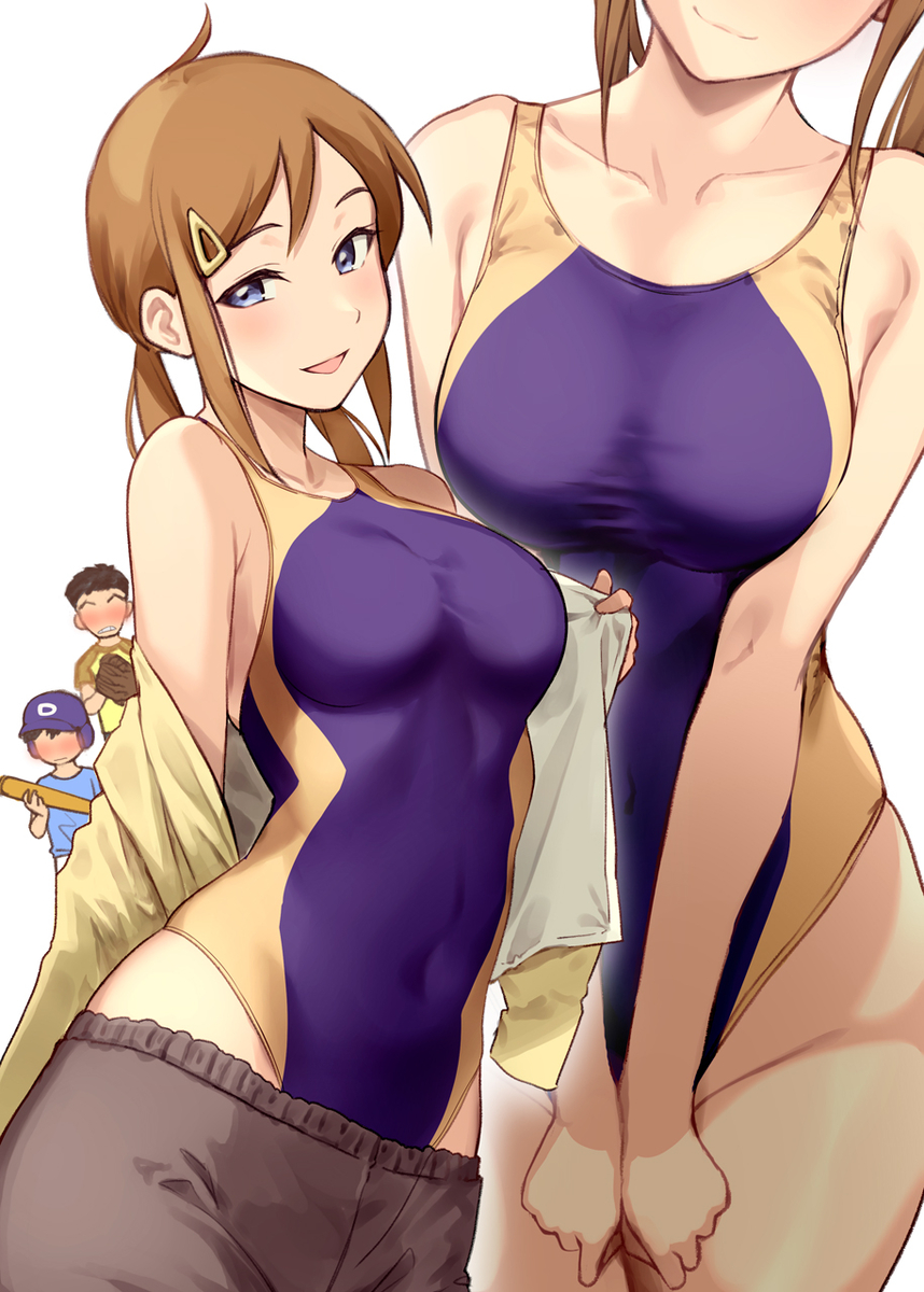 This is a pixiv picture whose title is 弟とその友達を誘惑するizumiお姉ちゃん.