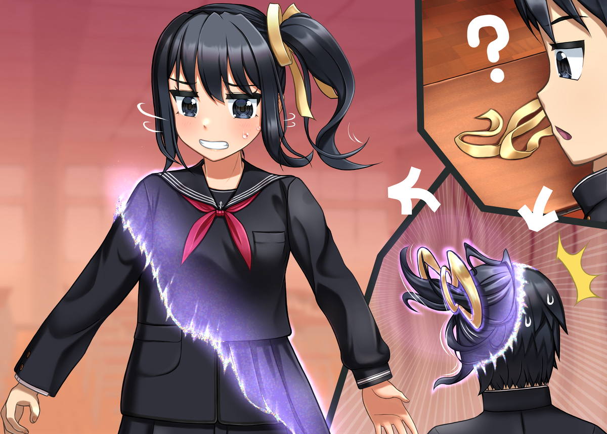 This is a pixiv picture whose title is リボンの力によって徐々にサイドテールの女の子にTSする.