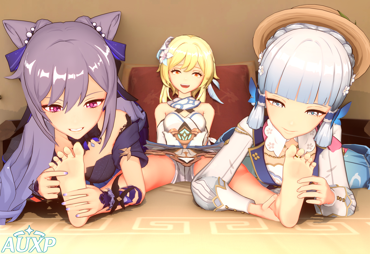 This is a pixiv picture whose title is 蛍と神里綾華と刻晴.