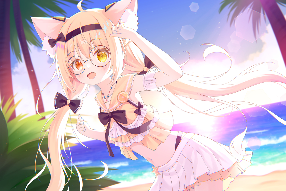 This is a pixiv picture whose title is 【委托】海边橘猫.