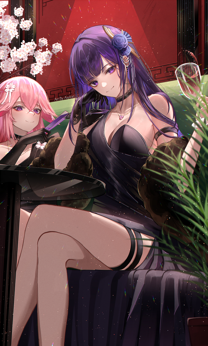 This is a pixiv picture whose title is Raiden Shogun with Yae Miko!.