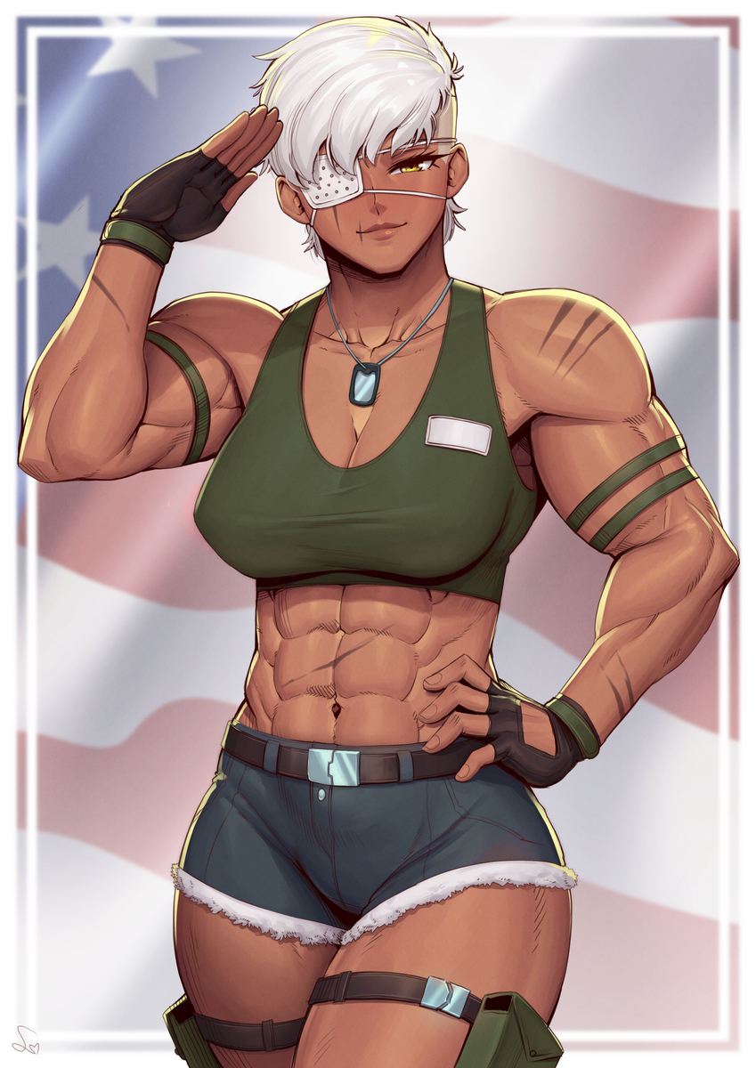 This is a pixiv picture whose title is Muscular army girl salute.