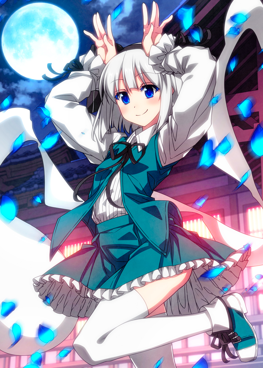 This is a pixiv picture whose title is 月みて跳ねみょん！.