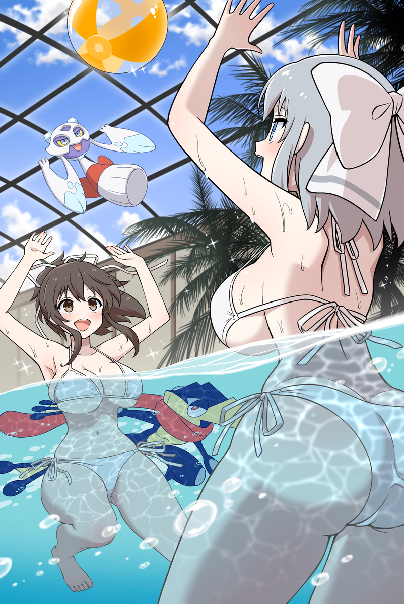 This is a pixiv picture whose title is ポケモンカグラで温水プール！.