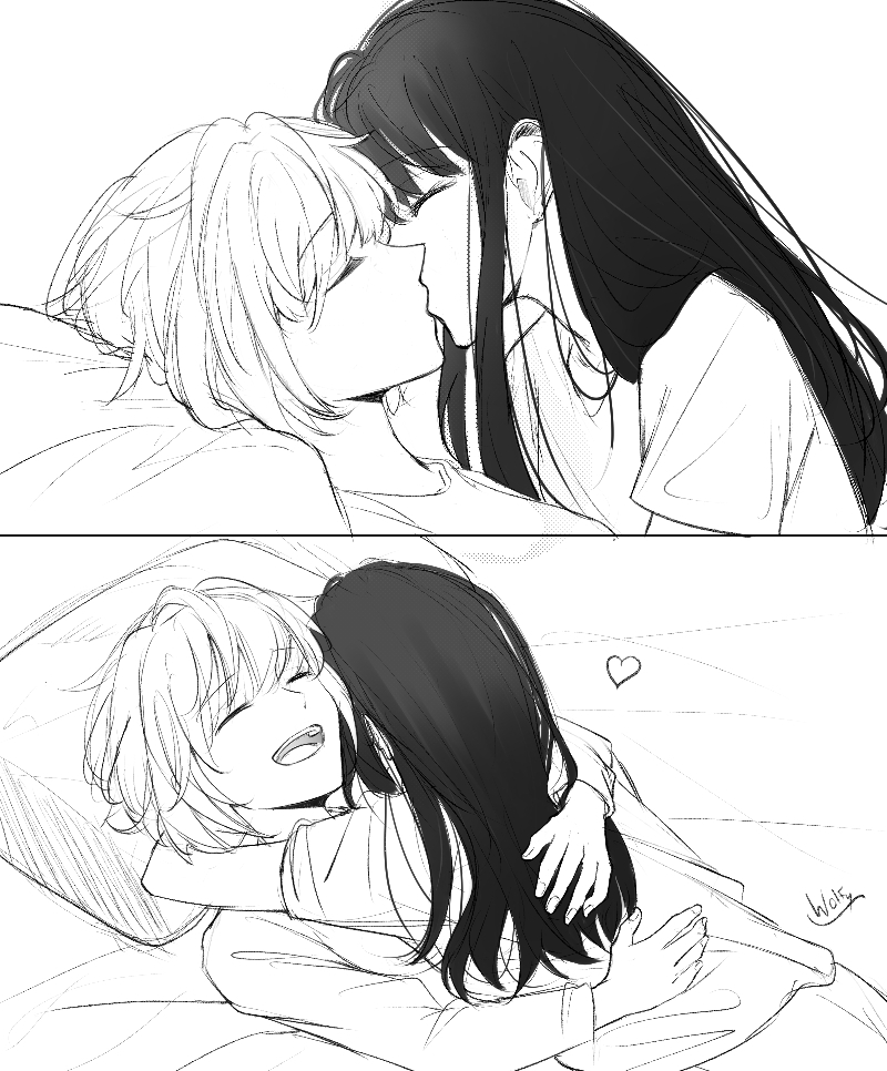 This is a pixiv picture whose title is Kisses and cuddles.