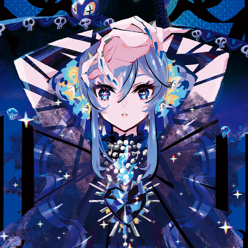 This is a pixiv picture whose title is 【個展】魔女と宝石と不思議な生き物.