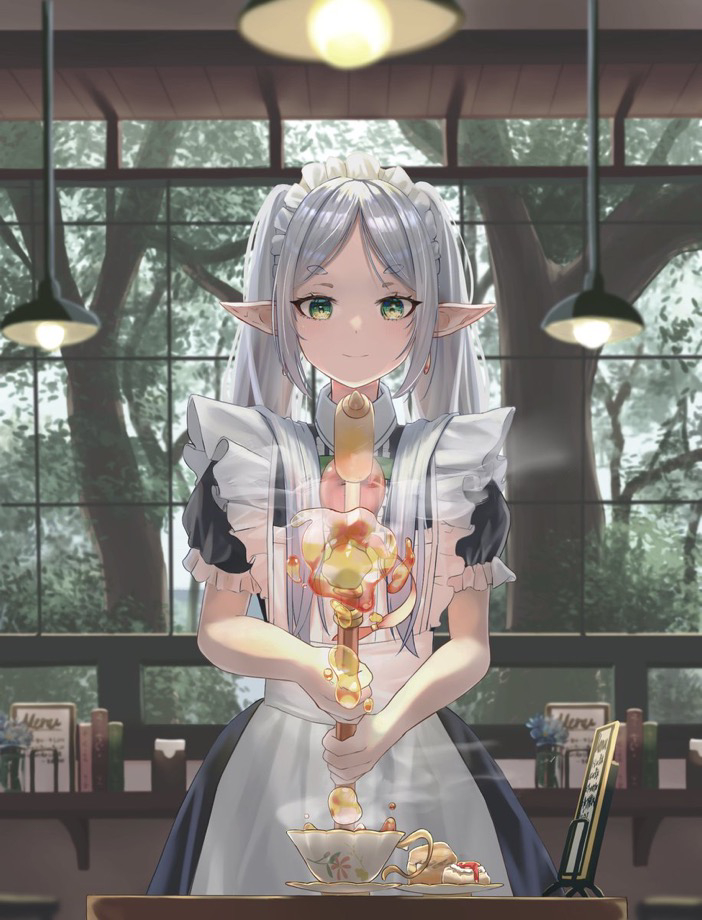 This is a pixiv picture whose title is 温かい紅茶を淹れてくれるフリーレン.