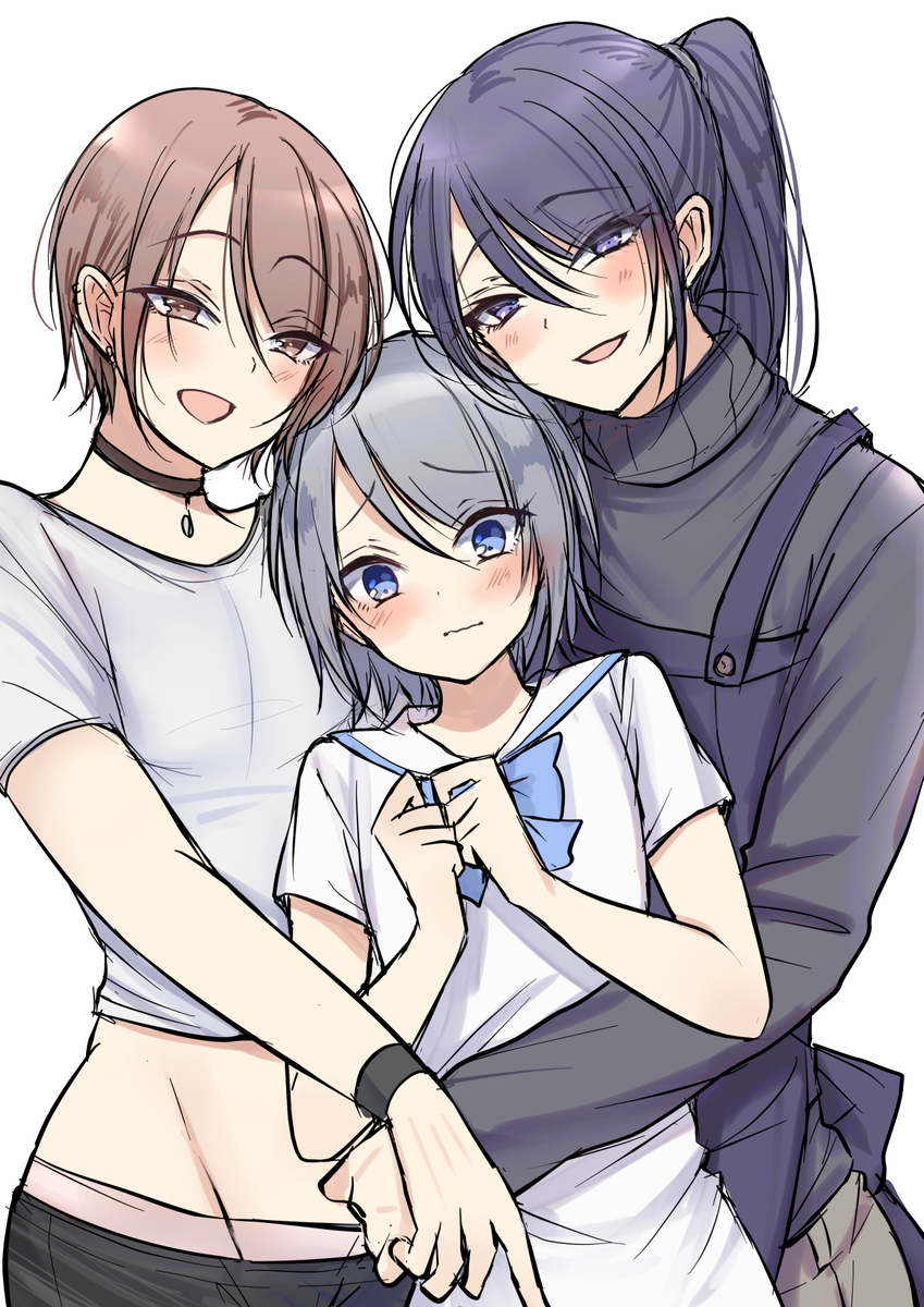 This is a pixiv picture whose title is femboy(兄)と男の娘(弟)とメス男子(パパ)の家族.