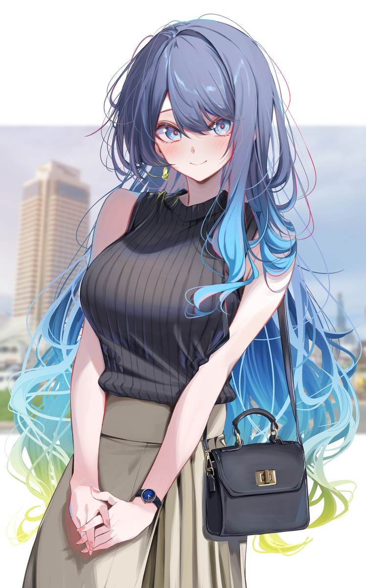 This is a pixiv picture whose title is 青髪ちゃんとデートの日.