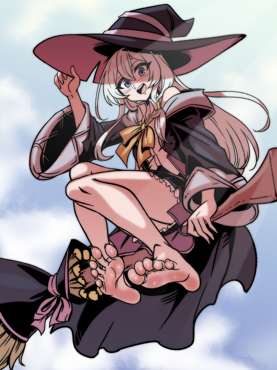 This is a pixiv picture whose title is 在飛行中飄出臭腳味的魔女是屑.