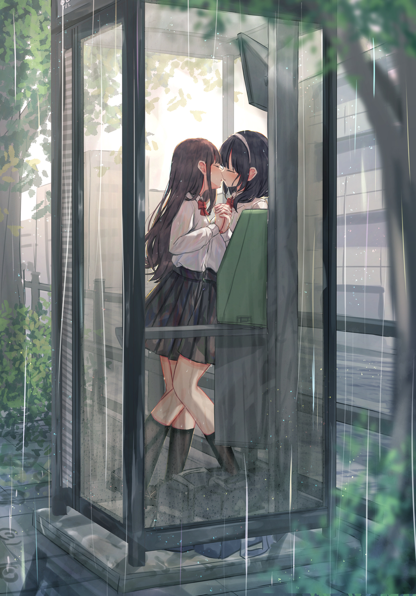 This is a pixiv picture whose title is 雨宿り.