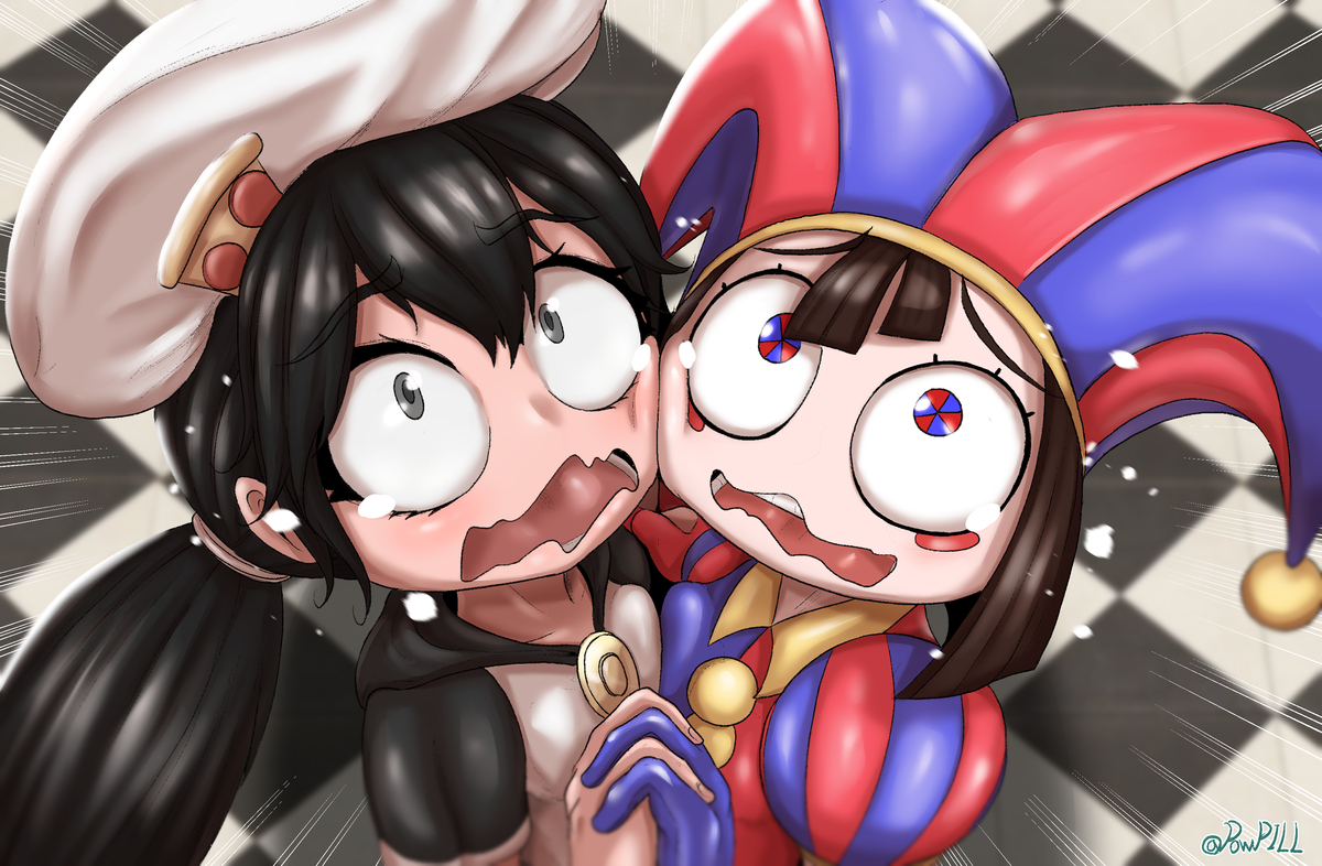 This is a pixiv picture whose title is Pomni and Peppina.