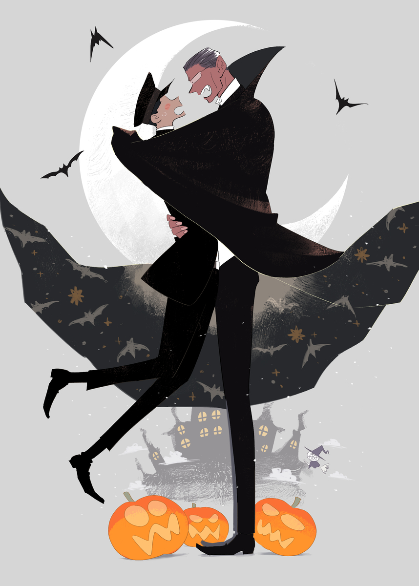 This is a pixiv picture whose title is 🎃ハロウィンイラスト3枚 - ビジネスマンと運転手.